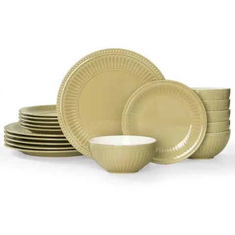 Richmount-12tlg Vintage geprägtes Geschirrset - Creme (für 4)
