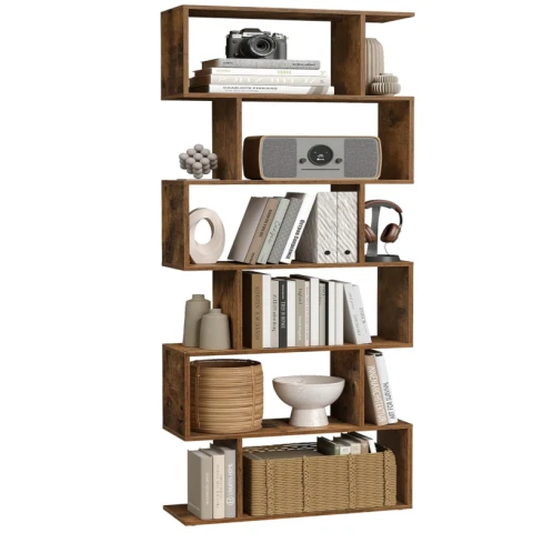 VASAGLE Bücherregale, 6-stufiges Bücherregal, Raumteiler, Würfelregal, freistehendes Regal, moderner Stil, für Wohnzimmer, Schlafzimmer, Büro, Rustikal Braun LBC61BX