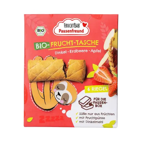 FruchtBar Pausenfreund Bio Frucht-Tasche mit Dinkel, Apfel & Erdbeere (ab 3 Jahren) 6 x 22 g