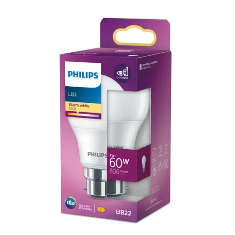 Philips Light Bulb LED Globe Frosted Bayonet B22 Warm White 60W Non-Dimmable
