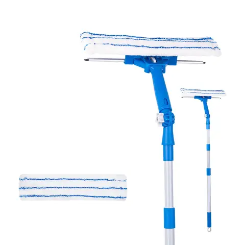 4-Piece Blue Squeegee and Scrubber Window Cleaning Kit, 30cm Scraper & 32cm Microfiber Head, with Iron Handle