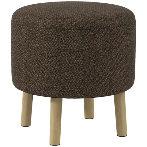 HOMCOM Round Storage Stool, Linen Fabric Upholstered Foot Stool with Removable Top, Padded Seat for Living Room Brown