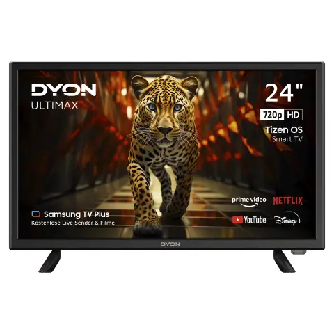DYON ULTIMAX 24H-TI-W - 24 Zoll (60 cm) HD Smart TV mit Samsung Tizen OS, Triple Tuner (DVB-C/-S2/-T2), Samsung Smart Hub, Prime Video, Netflix, Disney+ [2025] [Energieeffizienzklasse E]