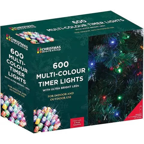 Christmas Workshop 600 LED Battery Operated Timer Lights-Multi Colour