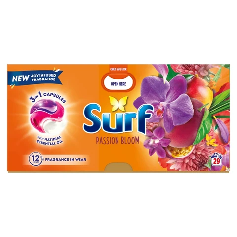 Surf 3in1 PODS, Washing Liquid Laundry Detergent Capsules, Passion Bloom, 29 Washes