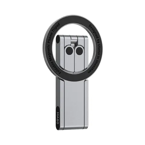 ULANZI MA60 Magnetisches Handy-Stativ, 3in1 Aluminium Mini Selfie Stick, Faltbar Taschen-Handy-Ständer, 14 N Doppelseitiger Magnet, kompatibel mit iPhone 17 16 15 14 13 12 Magsafe, Sumsung, Silber