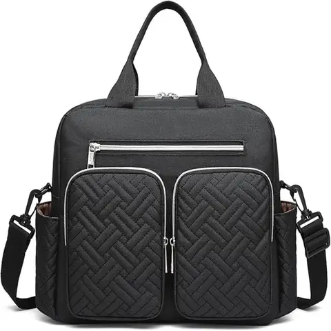 Baby Changing Bag Weekender Travel Nappy Tote for Mom and Dad Convertible Messenger with Insulated Pockets (Medium Bag Black)