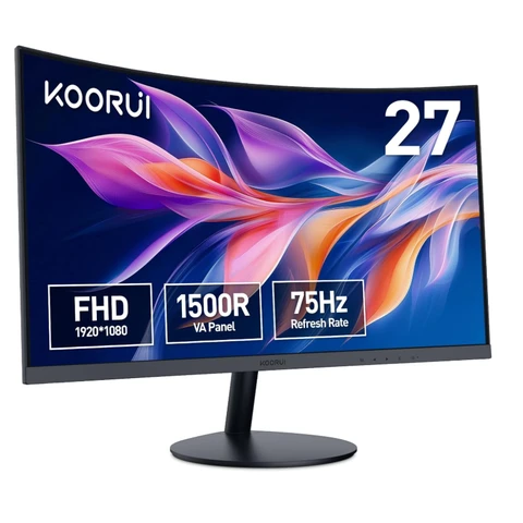 KOORUI Curved Monitor - 27 Zoll FHD Curved Computer Monitor, VA-Panel, 75Hz, Krümmung 1500R, Neigungsverstellung, Augenpflege, HDMI
