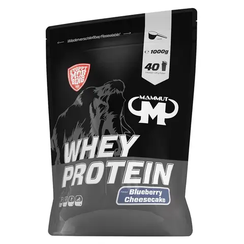 Mammut Nutrition Whey Protein Pulver Blueberry Cheesecake – 1kg – 27g Protein pro Portion – Eiweißpulver mit hohem BCAA-Anteil – Perfekte Löslichkeit in Wasser & Milch – Ideale Zwischenmahlzeit