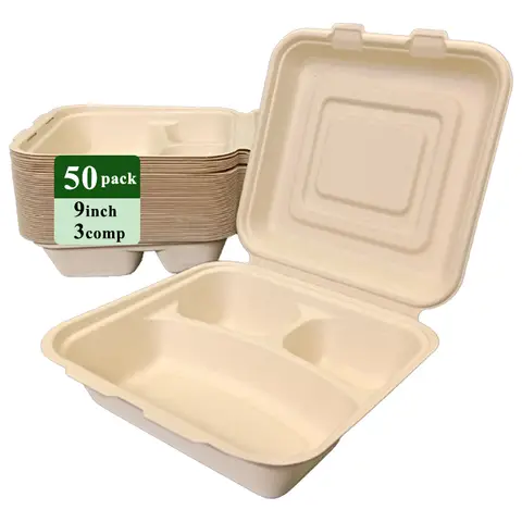 Ruibamboo disposable bamboo fiber clamshell 9 inches 3-comp
50pack