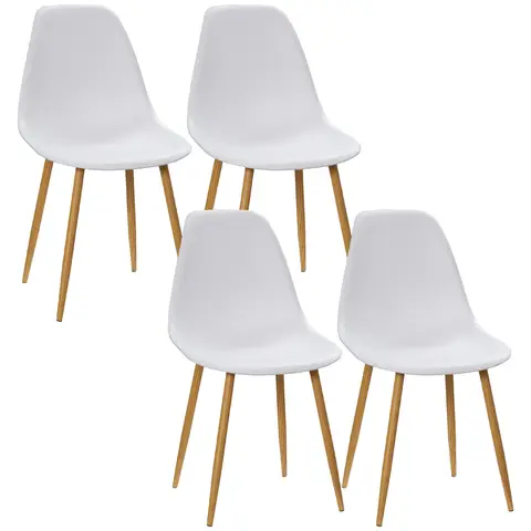 Homcom Dining Chairs Scandi White/Oak Effect 4pcs