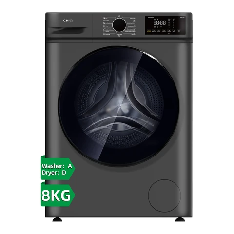 CHiQ Lave-linge séchant 8 kg/5 kg JW85882HG Tambour large 530 mm Moteur BLDC 1400 tr/min Lavage vapeur 1 touche intelligent & Lavage rapide 15 min Largeur mince 465 mm Gris foncé