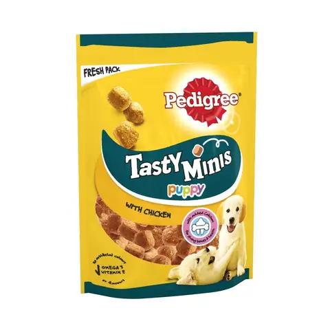 Pedigree Tasty Minis Puppy Dog Treats Chicken Chewy Cubes 125g