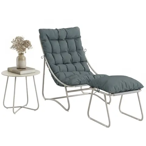 Outsunny Bistro Set for Garden, 3 Piece Outdoor Table and Chair Set with Footstool and Removable Cushions, Comfy Balcony Furniture for Indoor, Outdoor, Patio, Dark Grey