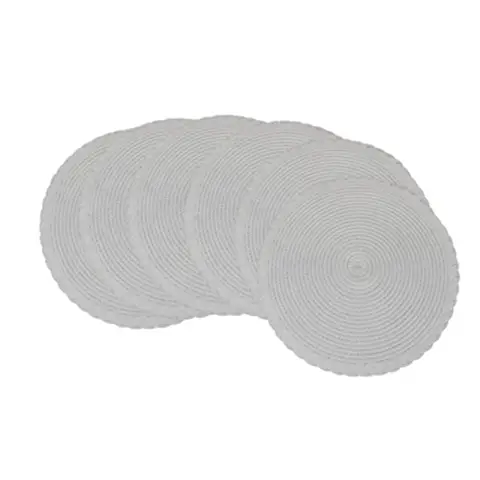 White Label 6 pieces, round 38cm woven placemats,Polyester patchwork outer ring three-strand placemat  White， anti-slip polyester Nordic placemats, suitable for home, kitchen, and dining table use, perfect for holiday parties, birthdays, weddings, and dinners