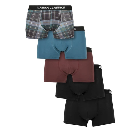 Urban Classics Bio-Boxershorts 5er-Pack Unterwäsche - Plaidaop+Jasper+Cherry+Schwarz+Schwarz Größe M