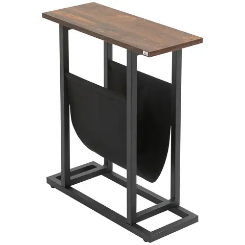 HOMCOM Table d'appoint bout de canapé table d'entrée avec porte-revues strucuture en acier design industriel - 49 x 19 x 55 cm noir marron foncé