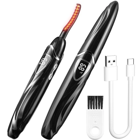 Sunluxy S600 Black Electric Eyelash Curler, Natural Curling Long-Lasting Styling, LED Temperature and Battery Display, Smart Safety Automatic Power-off, Rechargeable Portable Eyelash Curler