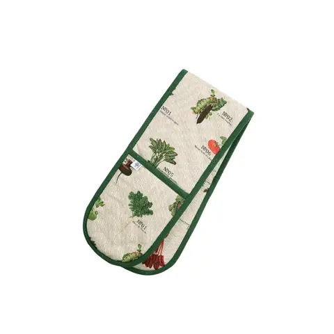 RHS by Dexam Double Oven Glove Benary Vegetables 100% Cotton Stone/Green