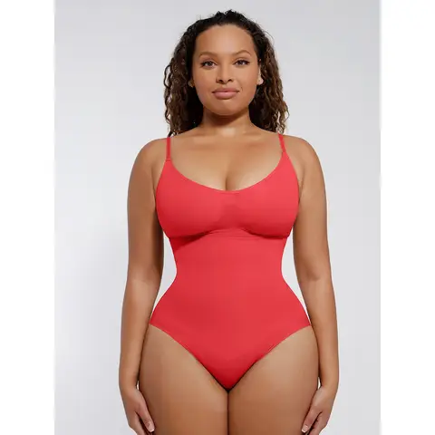 Feelingirl Everyday Wear Seamless Comfortable Hip-hugging Panties Ruched Bust Bodysuit for Women M/L Red, Couple Gift Perfect Gift