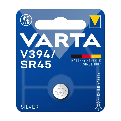 VARTA Batterie Silberoxid, Knopfzelle, 394, SR45, 1,55V Elektronik, Einzelhandels-Blisterpackung (1 Stück)
