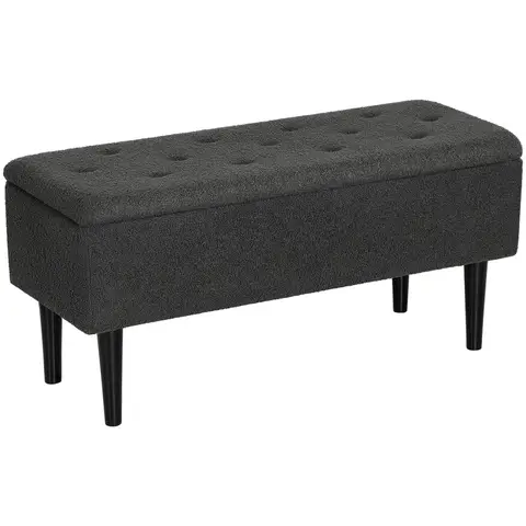 HOMCOM Ottoman Storage Teddy Black