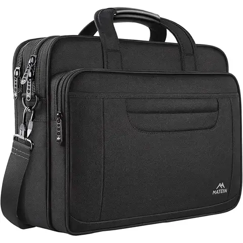 MATEIN Laptop-Bag 15,6 Zoll, Laptop-Koffer für Herren, wasserdicht, große multifunktionale Computer-Tasche, Geschäftsschultertasche für Herren und Damen, Schwarz