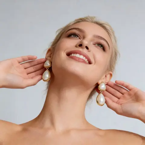 VoxorAI Gold Chanel-inspired French Teardrop Pearl Pendant Earrings, Cuff Earrings, Stud Earrings, All Seasons