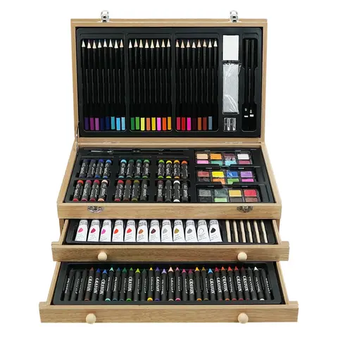 Coffret cadeau en bois de 175 pinceaux de peinture - Rouge cerise
