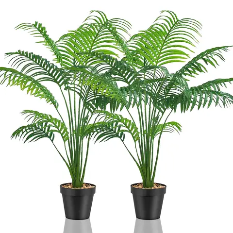 2 Stück 23,6 Zoll/60 cm künstliche Pflanzen, dekorative Indoor-Pflanzen, große künstliche Pflanzen, künstlicher Palmbaum, hohe Kunststoffpflanzen für Büro und Zuhause, Innen- und Außenbereich