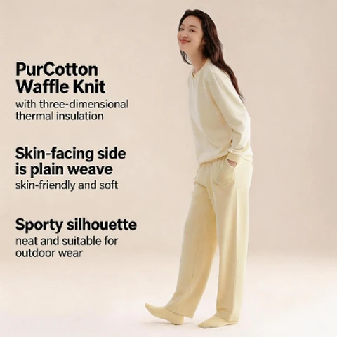 Women's Knit Loungewear Set,Light Oat Beige,Top: UK 12 (M); Bottom: UK 12 (M)