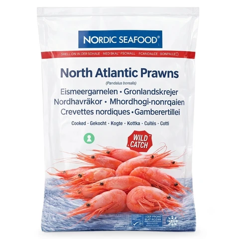 Nordic Seafood 1kg  MSC Nordatlantikgarnelen mit Schale, gekochter Pandalus (netto 800g)
