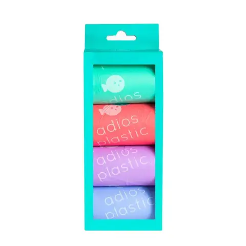 Adios Plastic Compostable Poo Bags in Rainbow 4 Rolls (60 Bags)