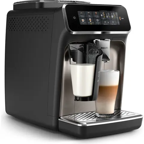 Philips 3300-6 Serie Vollautomatische Espressomaschine, Modernes Farb-Touchscreen, LatteGo, SilentBrew, 100% Keramikmahlwerk, AquaClean Filter, Schwarz Chrom (EP3347/90)