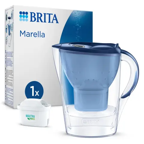 BRITA Marella Water Filter Jug Graphite (2.4L) incl. 1x MAXTRA PRO Pure Performance cartridge - fridge-fitting pitcher with digital LTI and Flip-Lid reduces chlorine, limescale and impurities