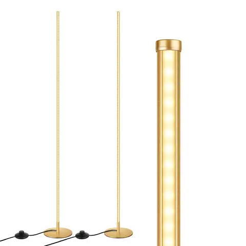 Dewenwils Edishine 2er-Pack Stehlampe für Wohnzimmer, dimmbare LED-Stehlampe, 3000 K Warmweiß mit Memory-Funktion, höhenverstellbar bis 146 cm, moderne Standlampe für Schlafzimmer und Büro, Gold [Energieeffizienzklasse F]