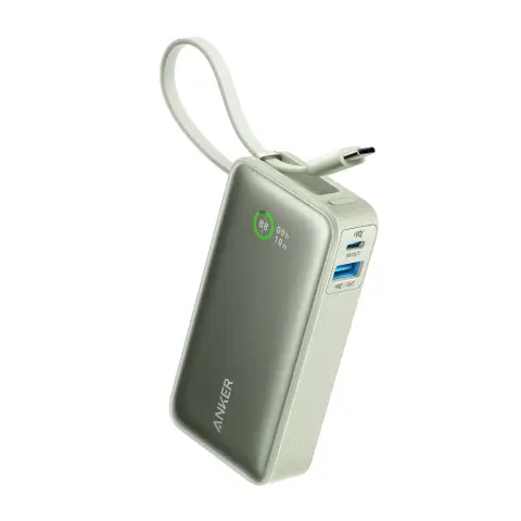 Anker Nano Batterie Externe 10000 mAh avec câble USB-C intégré, Puissance maximale PD 30 W avec 1 Port USB-C & A, Compatible avec iPhone 16 Pro Max/15/14/13/12, MacBook, Galaxy, iPad, AirPods