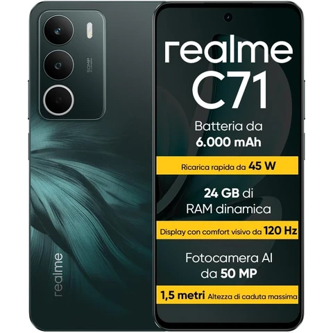 Realme C71 groen, smartphone met 6,67 inch HD+ 120 Hz-scherm, 6300 mAh grote batterij en 45 W snelladen, 6 GB + 128 GB