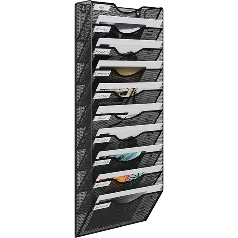 10 Tier A4 Mesh Wall Pocket File Holder,Black