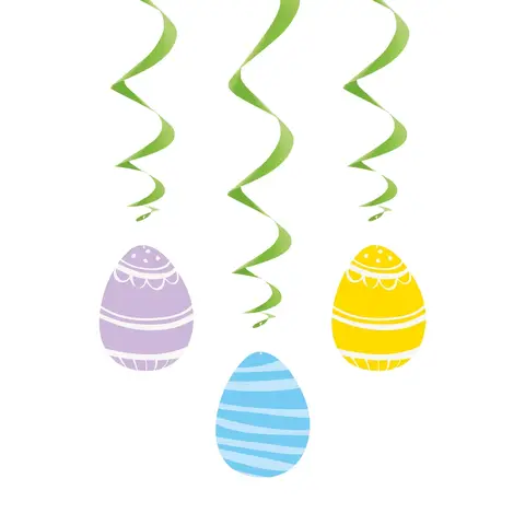 Unique Party Hanging Swirl Decorations, Colourful Gingham Easter, 66cm, 3 Pack