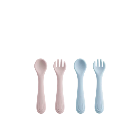 Bc Babycare Tiny Grip Silicone Fork and Spoon Pink+Blue