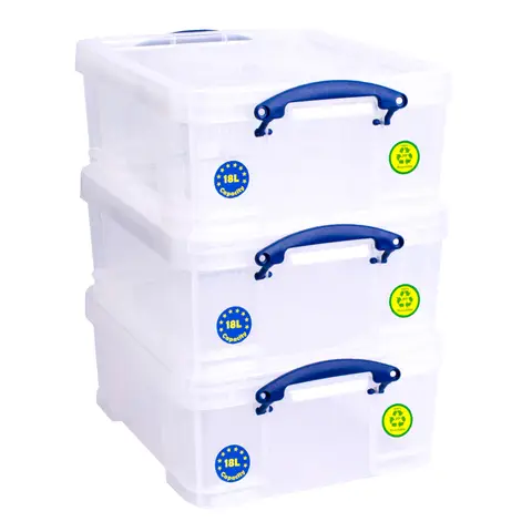 Really Useful Plastic Storage Box 18L Clear (Pack of 3)