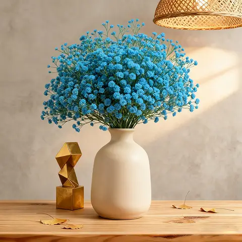 Wei's Moment 5er-Set künstliche Blumen, Seiden-Kunststoff-Gipskraut, realistische Blumenarrangements, Hochzeitsdekoration, Tischdekoration, blau