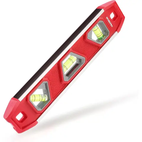 WORKPRO Magnetic Spirit Level 23 cm, Mini Torpedo Spirit Level with 3 Levels 45°/90°/180°, Impact-Resistant Block Level, Aluminium Frame, Strong Magnet, Read Top, for Building Professionals