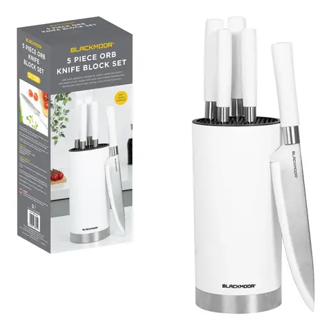 BLACKMOOR Orb Brushed Steel Knife Block - White