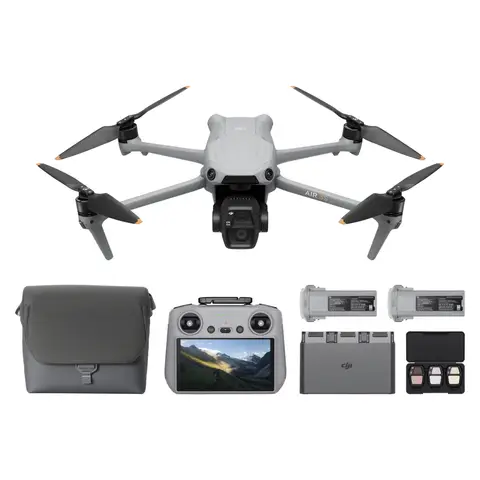 DJI Air 3S Mehr-Fliegen-Set (RC-N3), Drohne mit 1 Zoll CMOS-Weitwinkel- und mittlerer Telekamera, 4K/60 Bilder/s HDR-Video, omnidirektionaler Hinderniserkennung bei Nachtlandschaften und 3 Akkus für verlängerte Flugzeit