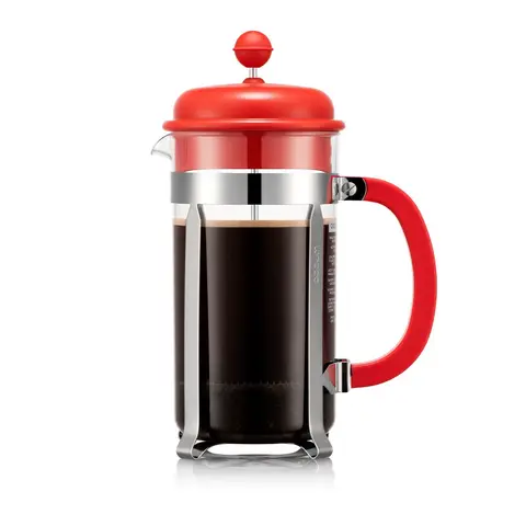 Bodum Caffettiera Franse Pers Koffiezetter - 1L, Vlekkere Rood, 8 Kopjes