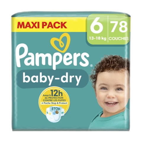 PAMPERS BABY DRY Maxi Taille 6 - Pack de 78 Couches