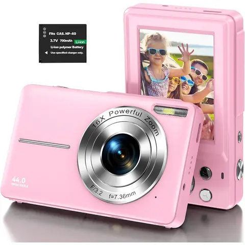 Songdian Pocketcamera 4K 64MP – Voor fotografie en video, 16x zoom – Roze
