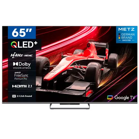 【Gratis installatie】METZ 65 Inch QLED Google TV, 65MQE8000Z, 144Hz, 4K HDR 10+, 2.1.2 Geluidssysteem, Dolby Vision Atmos, Game Mode, Sports Mode met ALLM, VRR, MEMC, Oogzorg, Laag Blauw Licht & Flikkervrij, Google Cast, Spraakbesturing
